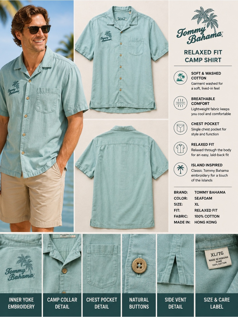 Tommy Bahama Men's Light Blue Button-Up Shirt XL